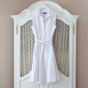 Sharagano White Shirt Dress with Sash